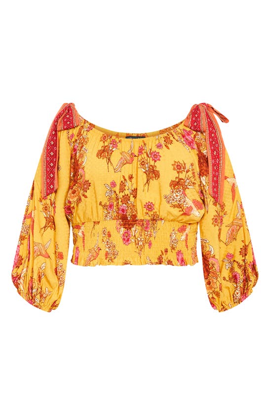 Shop City Chic Venice Floral Print Smocked Waist Crop Top In Sunflower