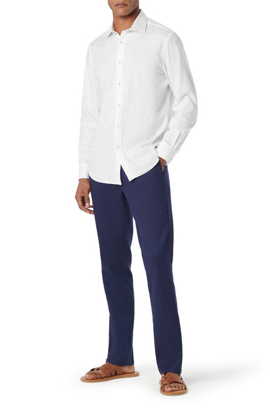 Bugatchi Axel Geo Print Stretch Button-up Shirt In White