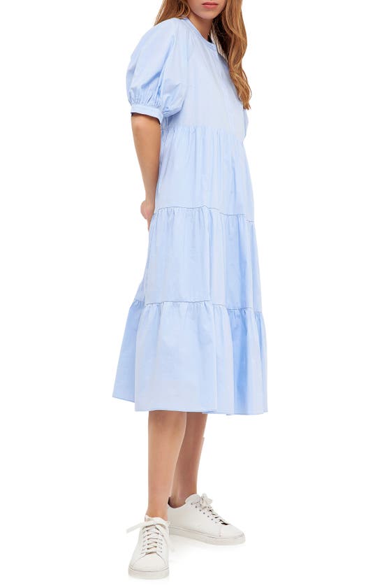 Shop English Factory Puff Sleeve Dress In Powder Blue