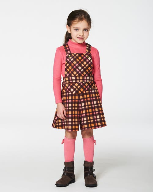 Deux Par Deux Little Girl's Milano Shortall Plaid Magenta And Brown In Pink & Brown Plaid