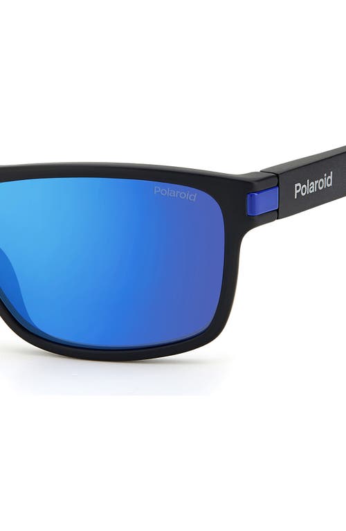 Shop Polaroid 58mm Polarized Rectangular Sunglasses In Matte Black Blue/blue