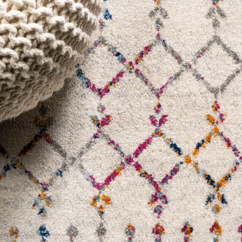 Jonathan Y Moroccan Hype Boho Vintage Diamond Round Area Rug In Ivory/multi
