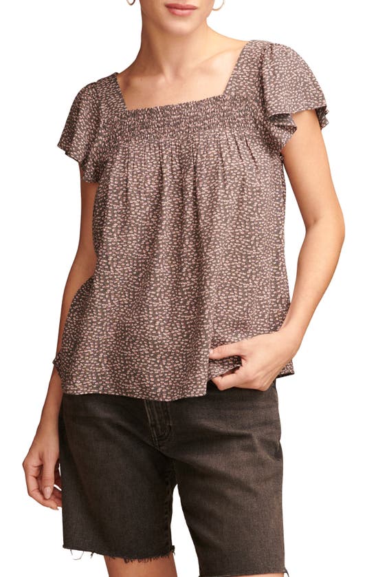 Shop Lucky Brand Smocked Flutter Sleeve Top In Brown Multi