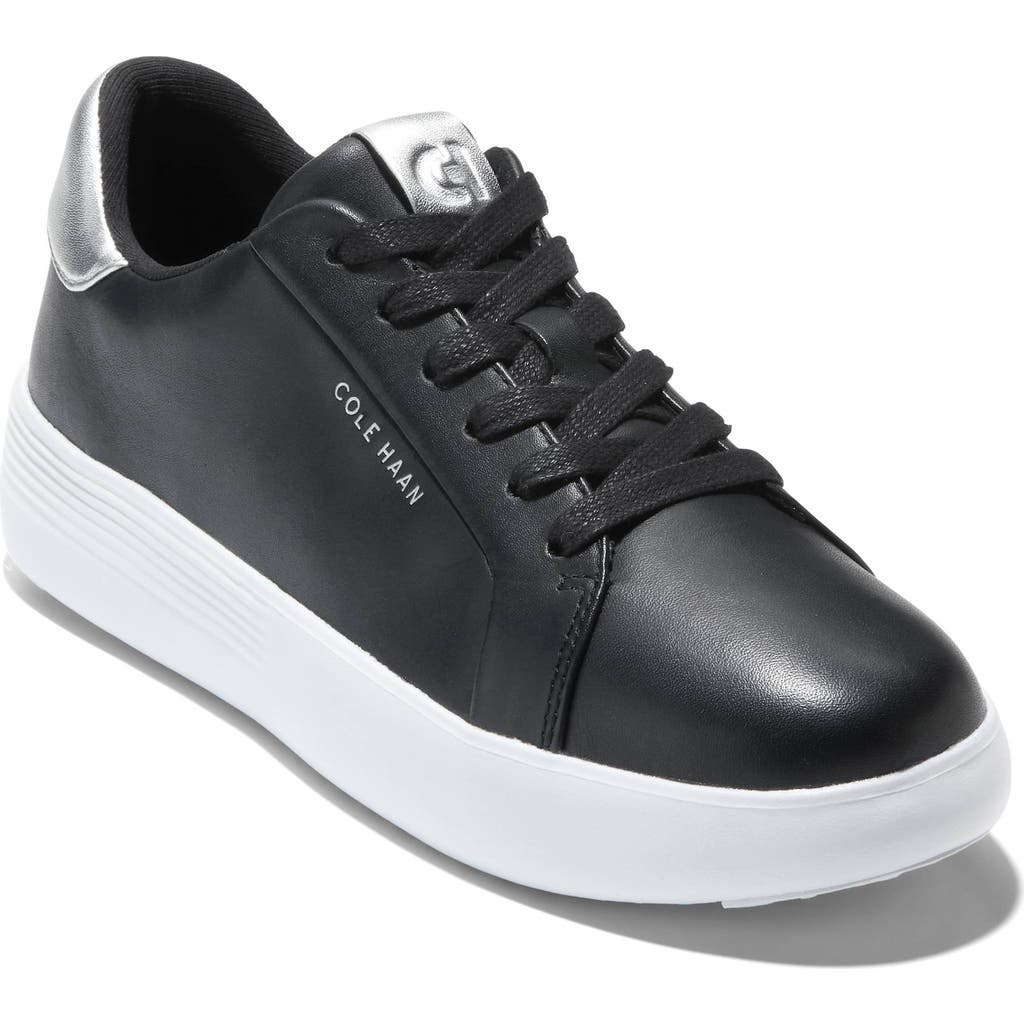 Cole Haan Grand Crosscourt Joy Platform Sneaker In Black/silver Metallic