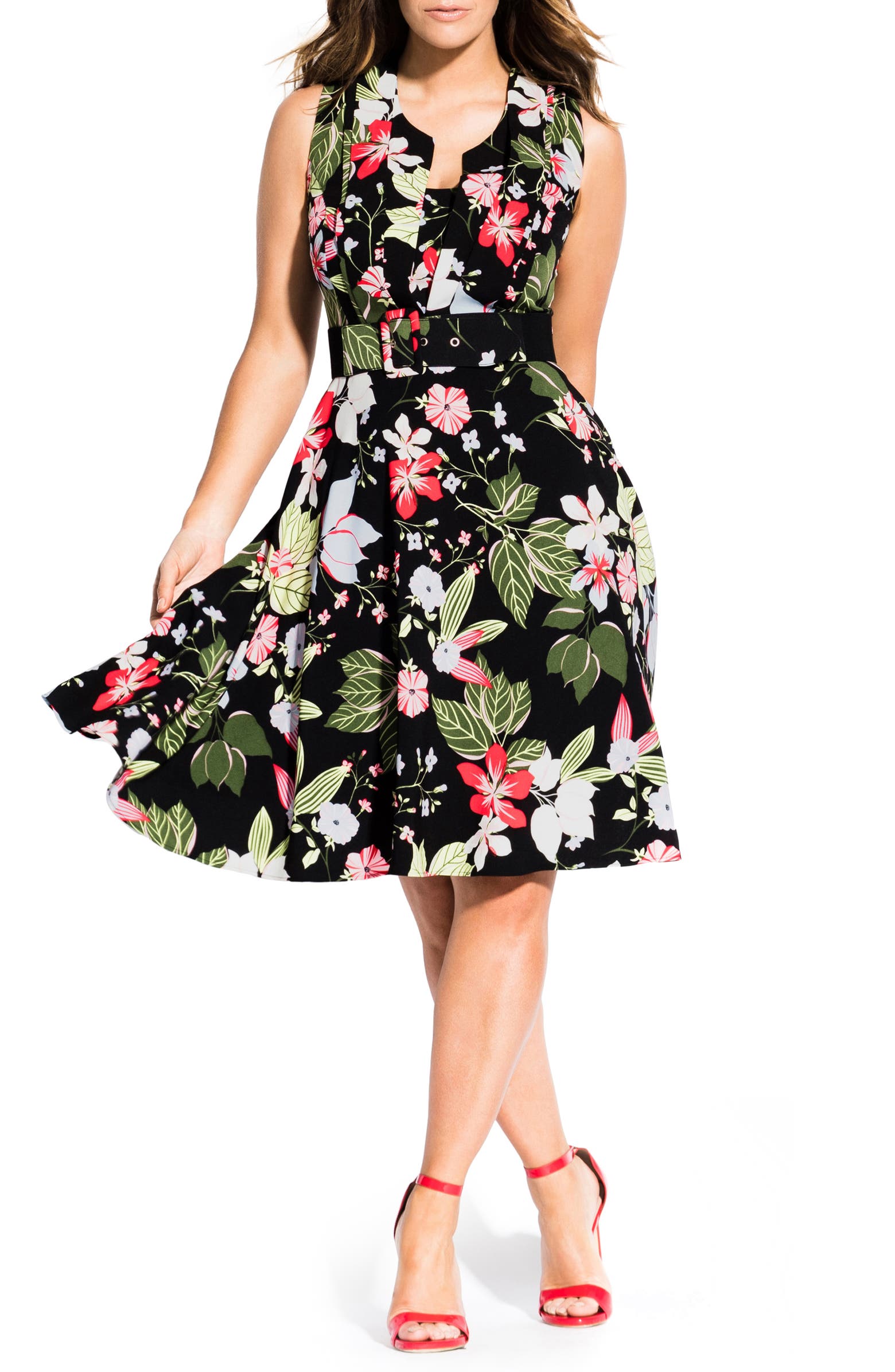 City Chic Floral Print Fit & Flare Dress (Plus Size) | Nordstrom