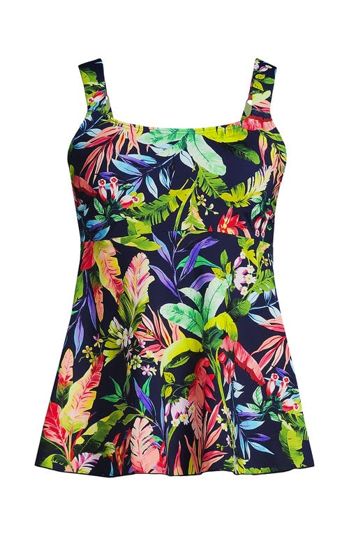 Shop Lands' End Plus Size Flutter Scoop Neck Tankini Top In Navy/prism Pink Multi Palm