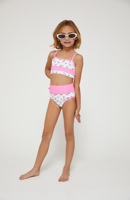 Shop Beach Riot Kids' Floral Rib Two-piece Swimsuit In Peony Blossom Colorblock
