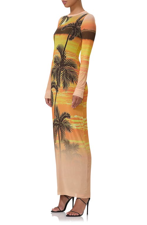 Shop Afrm Didi Long Sleeve Mesh Maxi Dress In Sunrise Palms