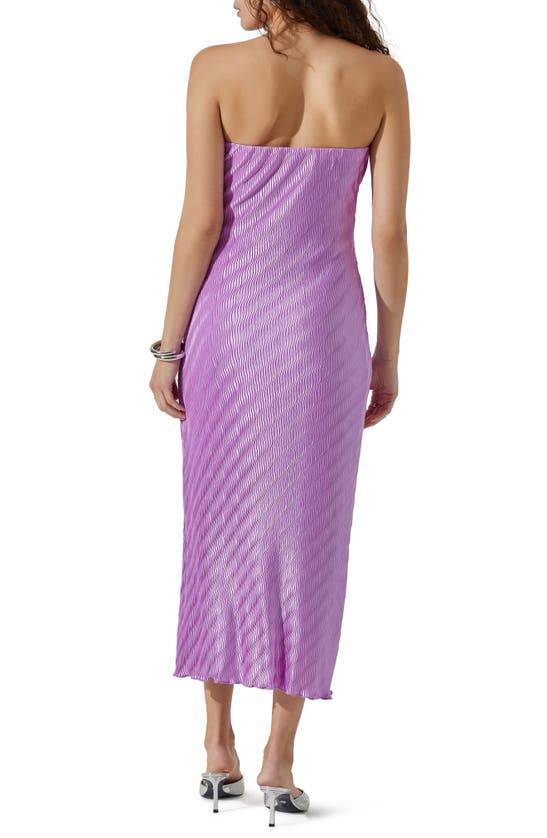 Shop Astr Plissé Strapless Midi Dress In Purple