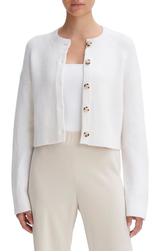 Vince Cropped Stretch Wool Button Cardigan In Off White