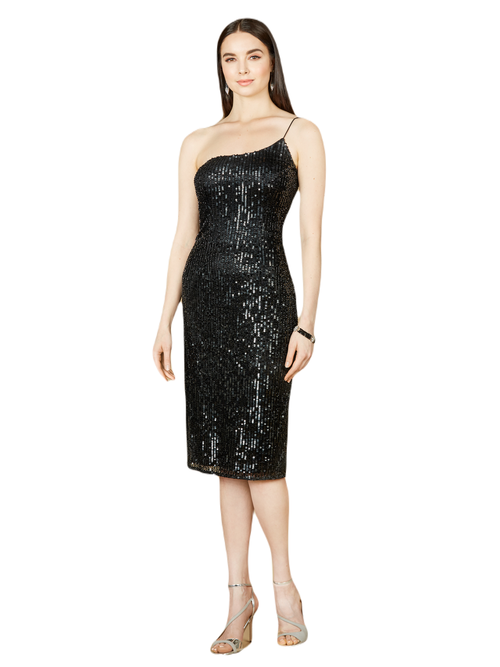 Lara New York One Shoulder Midi Cocktail Dress In Black