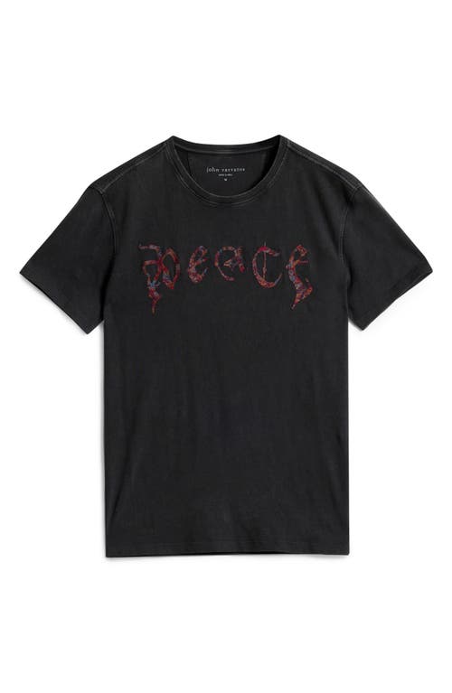 Shop John Varvatos Peace Embroidered Organic Cotton T-shirt In Charcoal