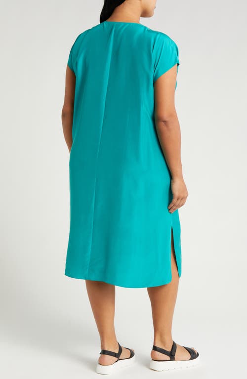 Shop Eileen Fisher Side Tie Silk Midi Dress In Esmeralda