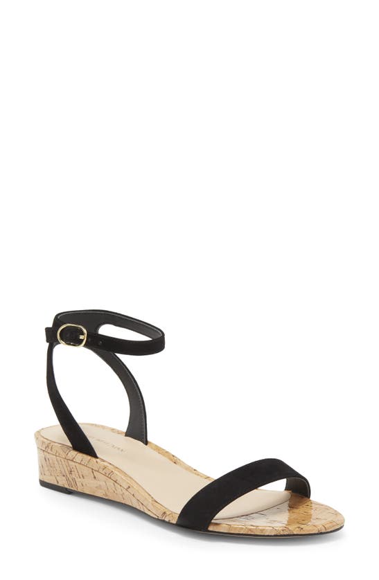 Stuart Weitzman Ave 35 Ankle Strap Wedge Sandal In Black
