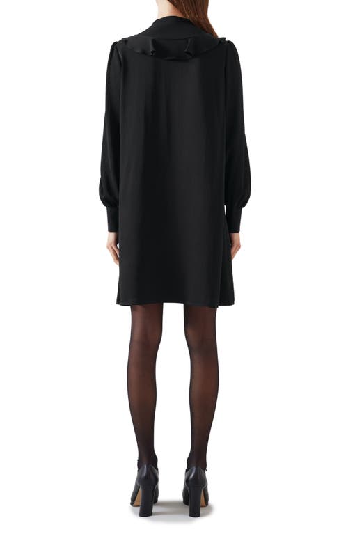 Shop Lk Bennett Daisy Ruffle Detail Long Sleeve Crepe Shift Dress In Black