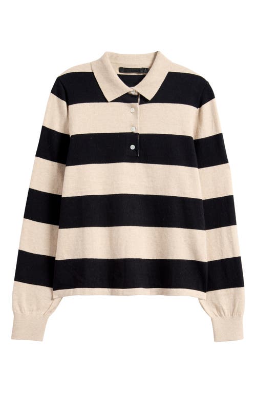 Shop Wyeth Stripe Cotton & Cashmere Polo Sweater In Black/sand