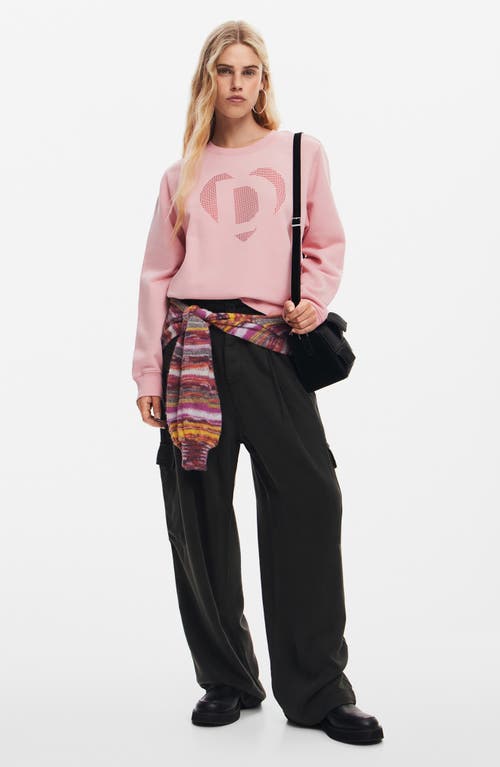 Desigual Strass Heart Embellished Cotton Graphic Sweatshirt In Red