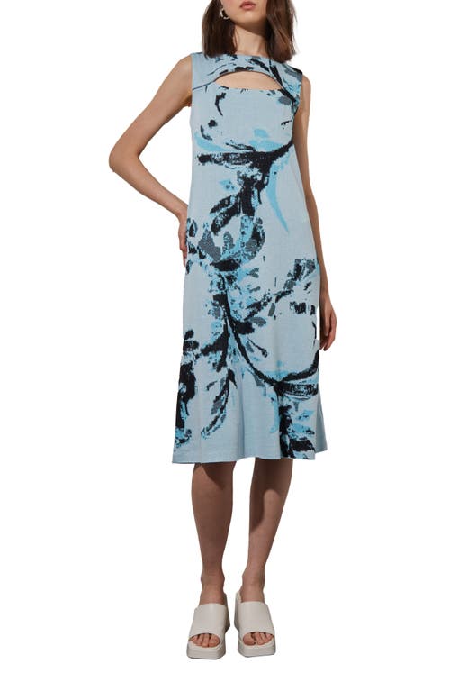 Cutout Abstract Jacquard Knit A-Line Dress in Haze/D Blue/Bk