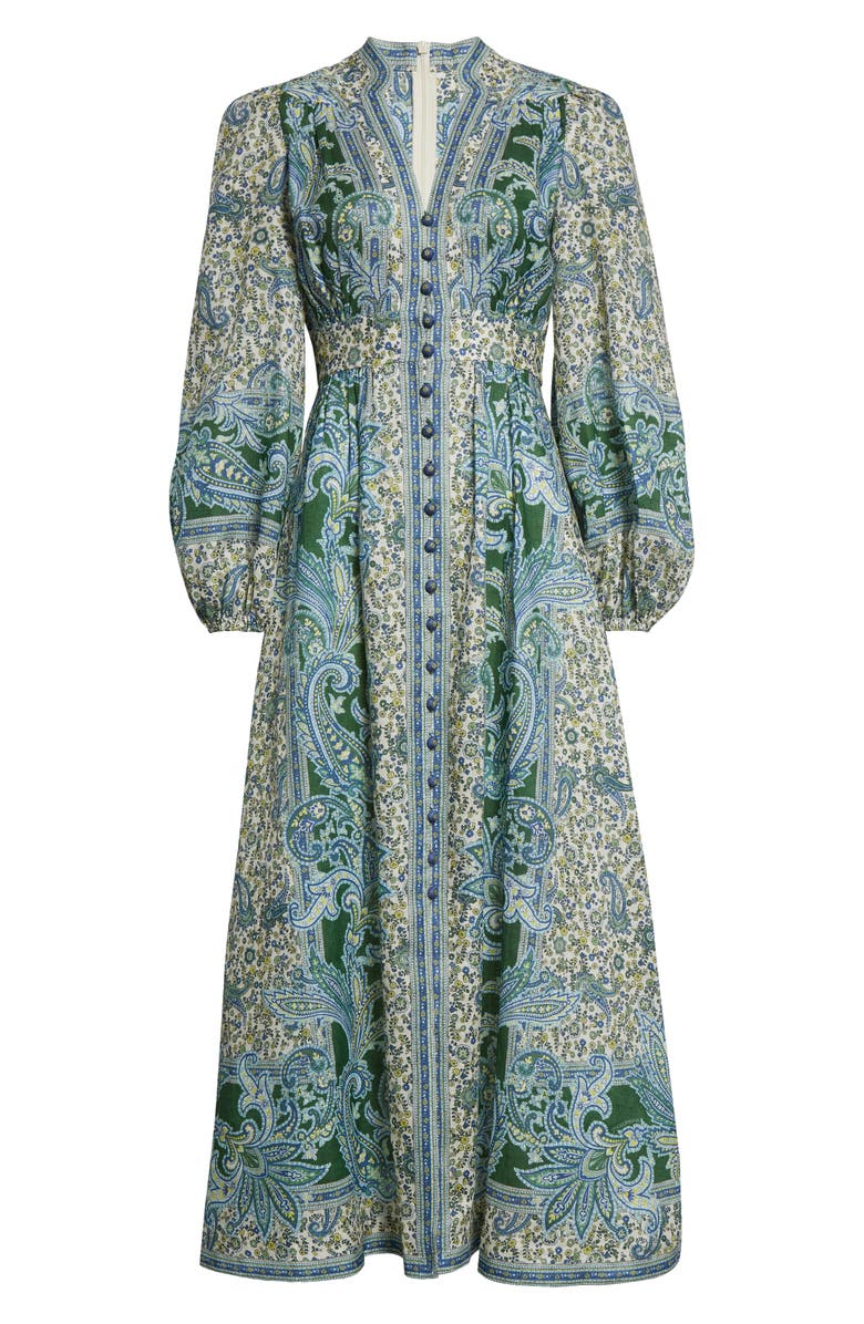 Zimmermann Ottie Paisley Long Sleeve Linen Midi Dress | Nordstrom