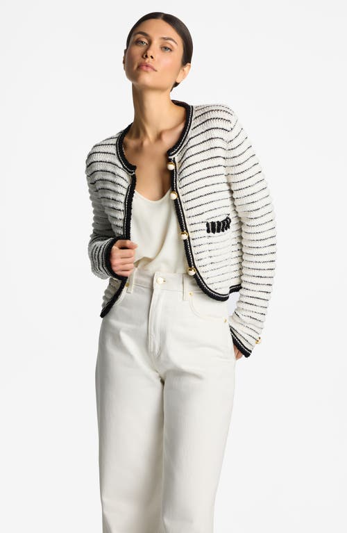 Shop St John St. John Collection Stripe Eyelash Chenille Sweater Jacket In Ecru/black