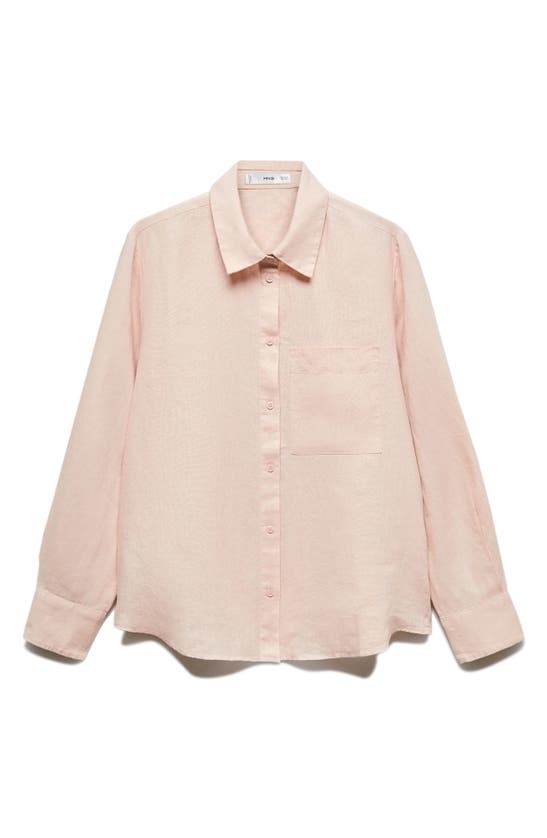 Shop Mango Button-up Linen Shirt In Pale Pink