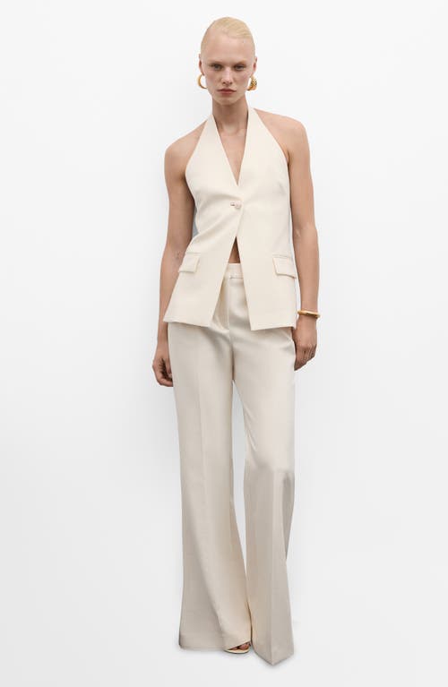 Mango Beaded Button Halter Vest In Ecru