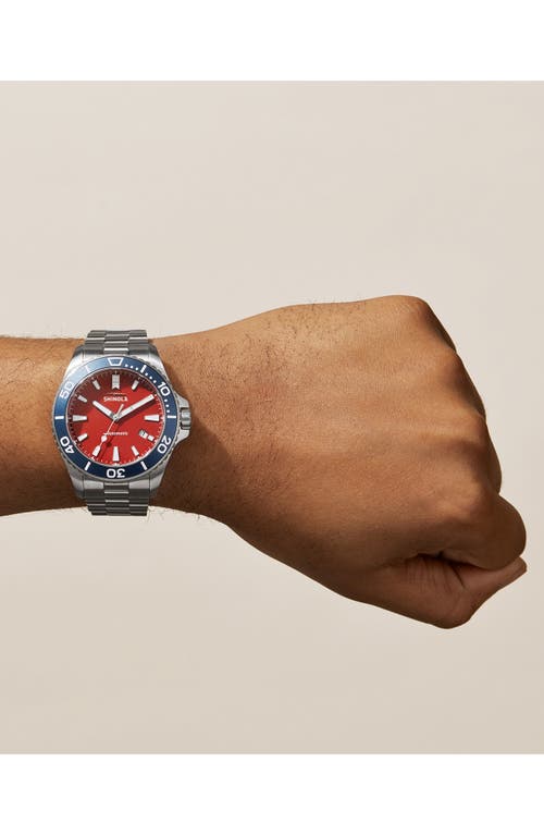 Shinola Men's The Harbor Monster Automatic 43mm Watch In Silver/cardinal Red/blue