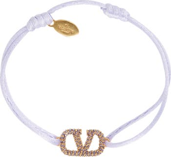Valentino Garavani Vlogo Leather Bracelet in Water Lilac
