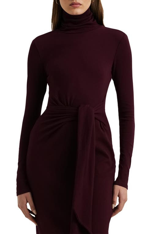 Ralph Lauren Tie-front Turtleneck Dress In Pinot Noir