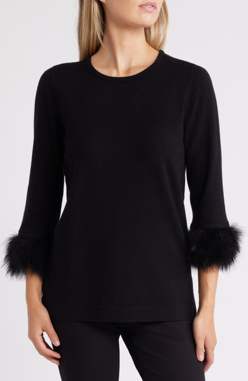 Shop Anne Klein Faux Fur Trim Sweater In Anne Black