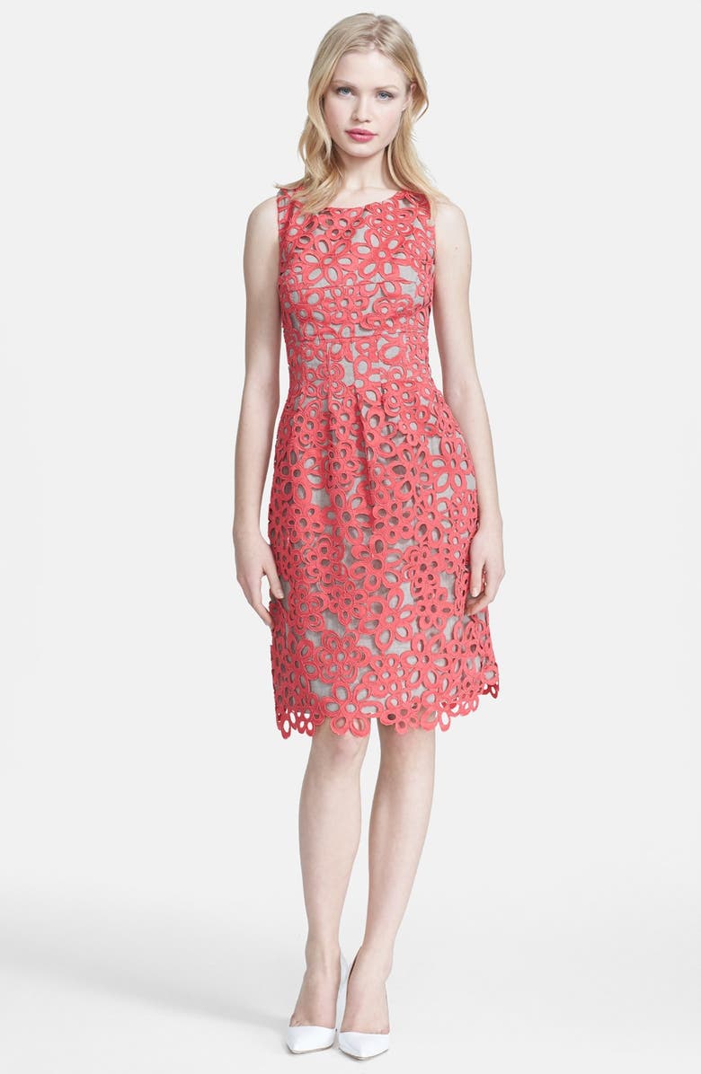 Lela Rose Embellished Lace & Linen Sheath Dress | Nordstrom
