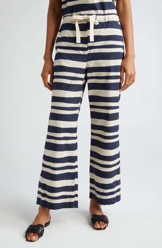 Shop Max Mara Fumetto Stripe Cotton Wide Leg Pants In Ultramarine