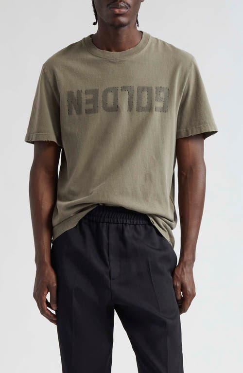 Golden Goose Distressed Upside Down Logo Cotton Graphic Tee Dusty Olive at Nordstrom,