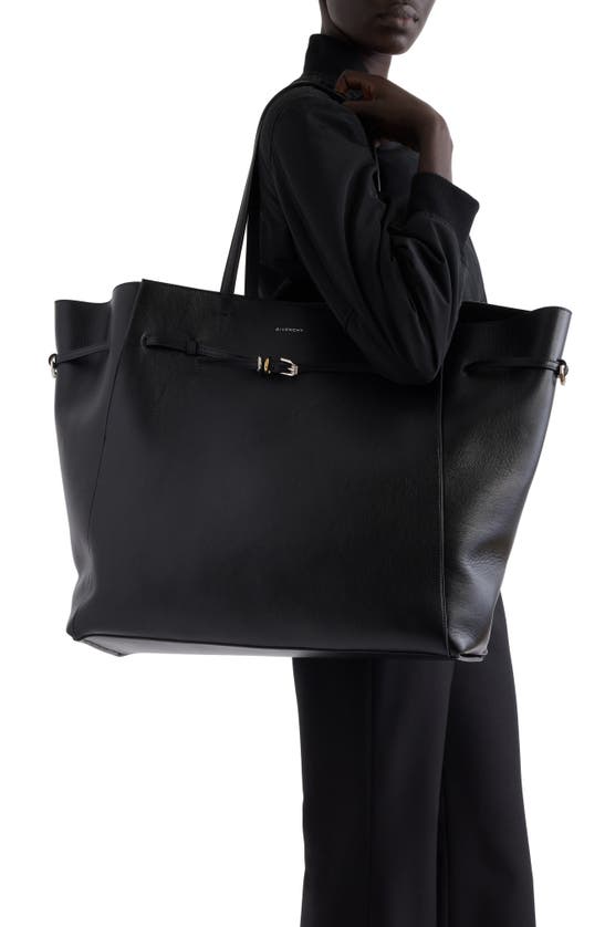 Shop Givenchy Large Voyou Leather East/west Tote In Black