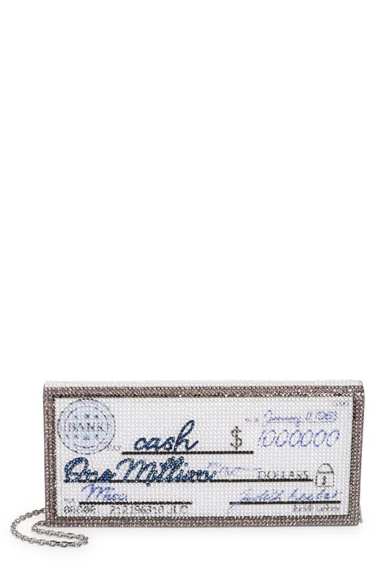 Judith Leiber Embellished Million Dollar Check Envelope Clutch Silver Rhine Multi