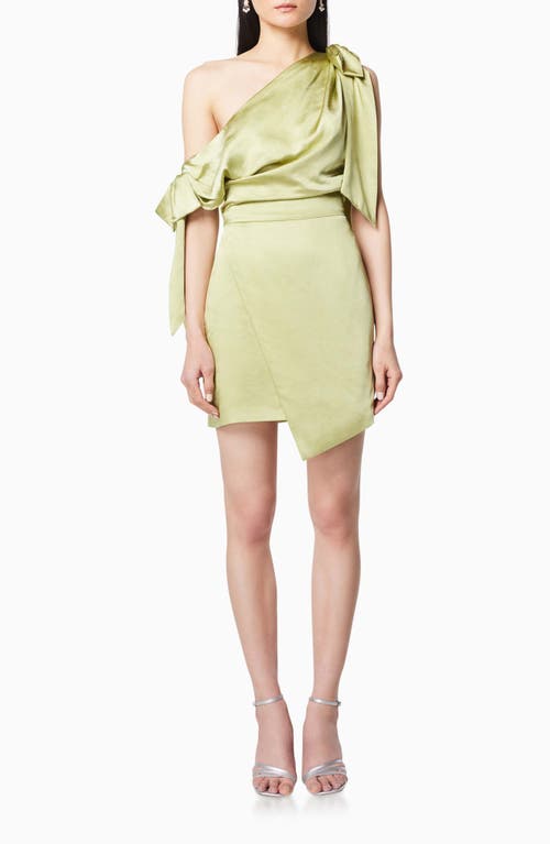 Selkie Bow One-Shoulder Satin Cocktail Dress in Avocado