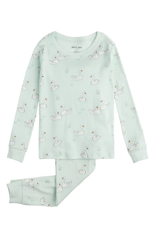 Shop Petit Lem Kids' Print Organic Cotton Fitted Two-piece Pajamas In Light Turquoise