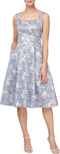 Floral Jacquard Cocktail Dress