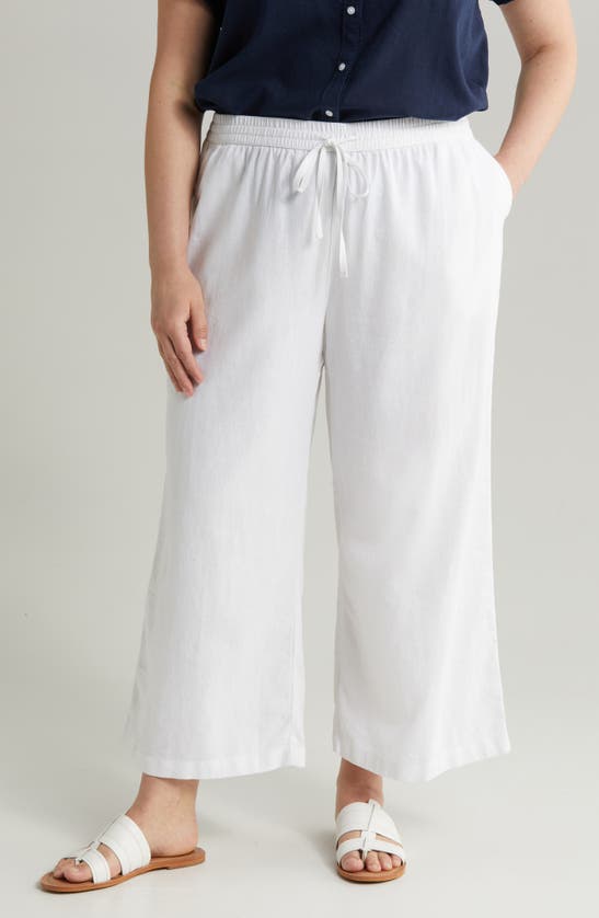 Caslon Tie Waist Wide Leg Crop Linen Blend Pants In White