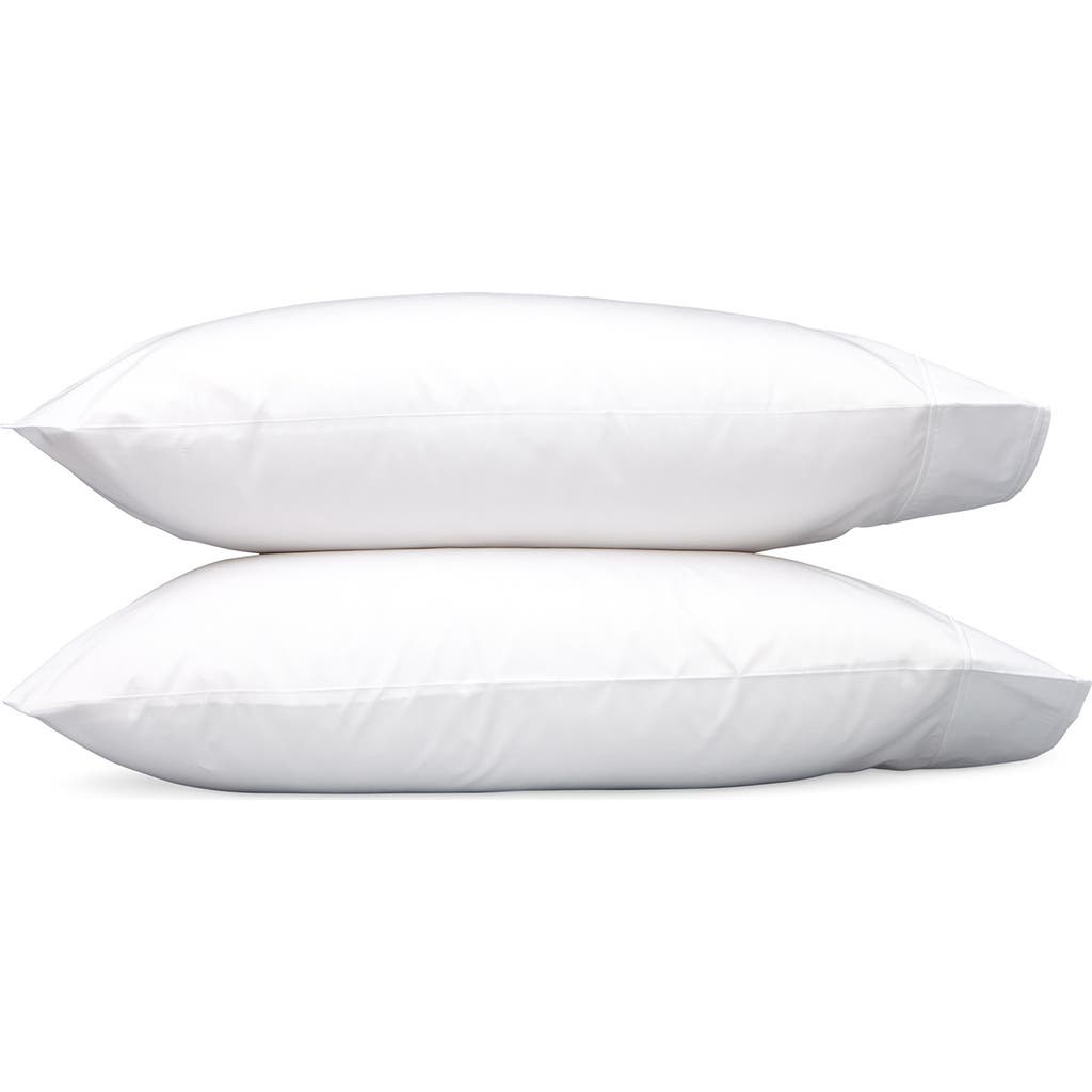 Matouk Set Of 2 Ansonia 500 Thread Count Cotton Percale Pillowcases In White/white