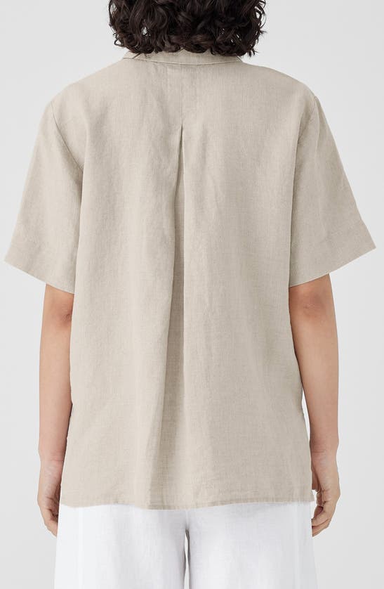 Shop Eileen Fisher Classic Short Sleeve Organic Linen Button-up Shirt In Undyed Natural