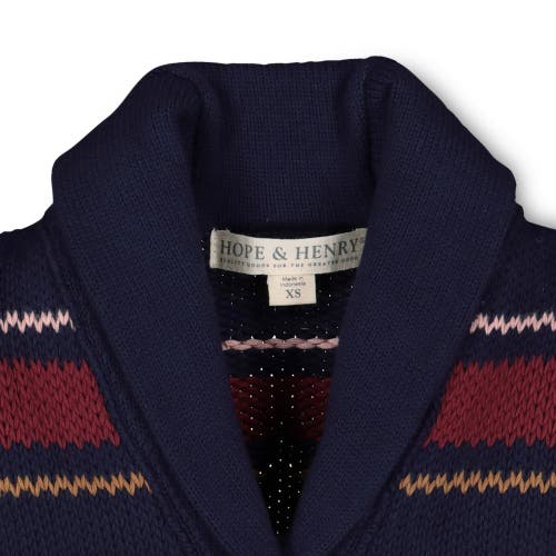 Hope & Henry Girls' Shawl Collar Cardigan With Waist Tie, Kids In Navy And Berry Multi Stripe