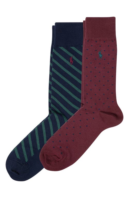 Shop Polo Ralph Lauren Dot 2-pack Stretch Cotton Blend Socks In Wine Multi