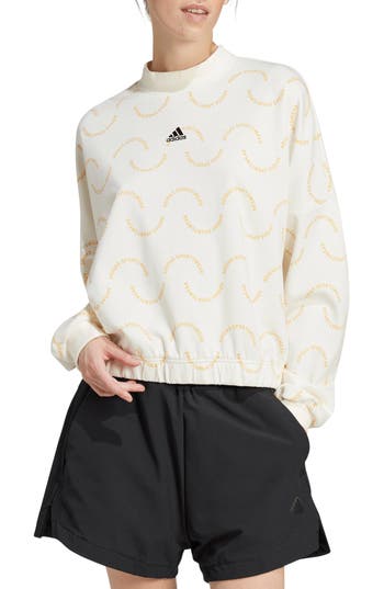 Shop Adidas Originals Adidas Loose Cotton & Recycled Polyester Graphic Sweatshirt In Off White/semi Spark