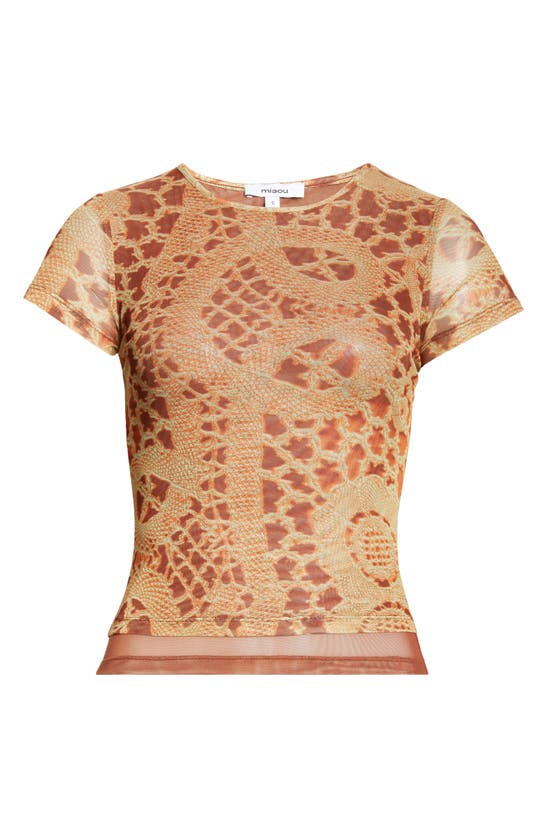 Shop Miaou Print Sheer Mesh Mini T-shirt In Lace Orange