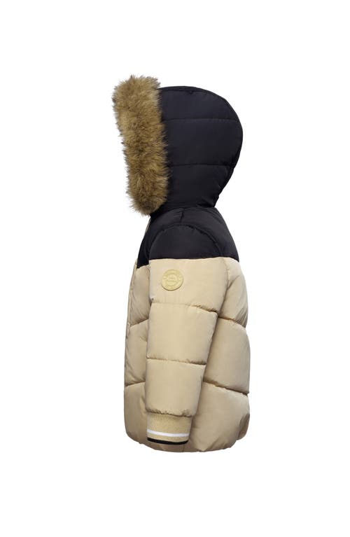 Shop Rokka&rolla Toddler Fleece Lined  Puffer Coat With Removable Trim In Khaki