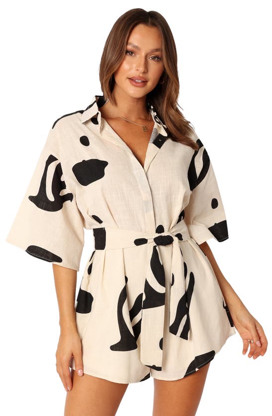 Petal And Pup Petal & Pup Kellie Abstract Print Cotton Romper In Neutral