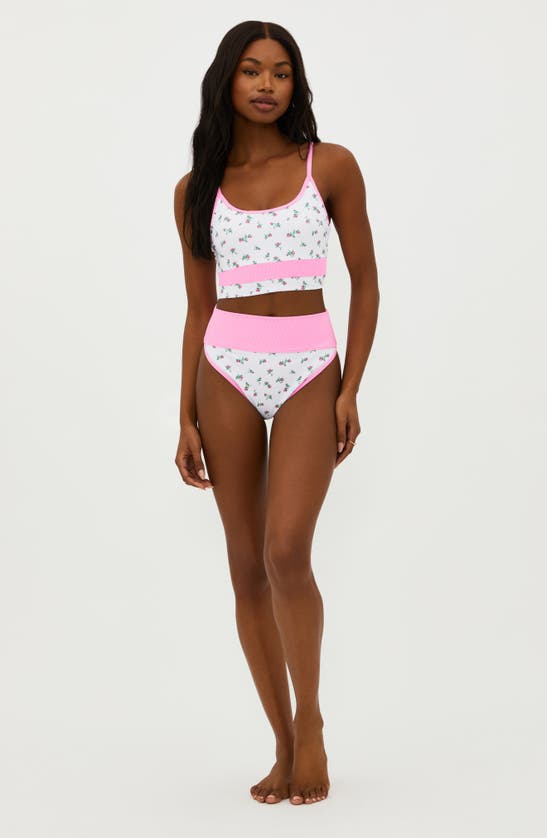 Shop Beach Riot Emmy Floral Colorblock High Waist Bikini Bottoms In Peony Blossom Colorblock