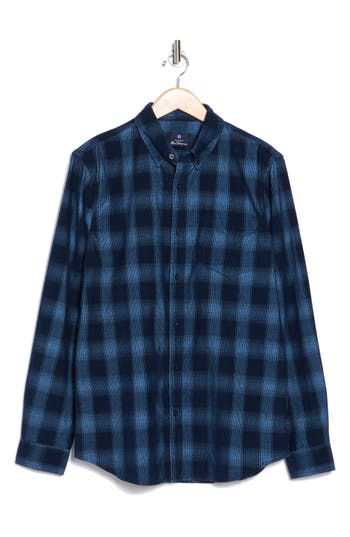 Ben Sherman Ombré Check Corduroy Flannel Button-up Shirt In Navy Blazer