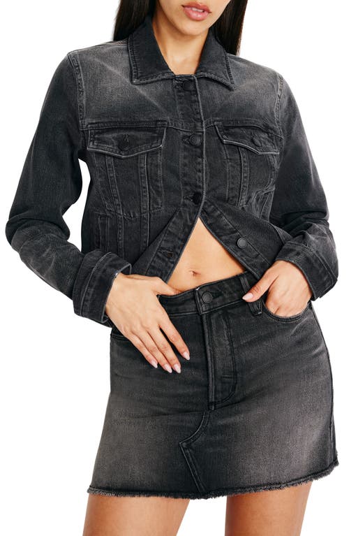Good American Committed to Fit Denim Jacket Black352 at Nordstrom,